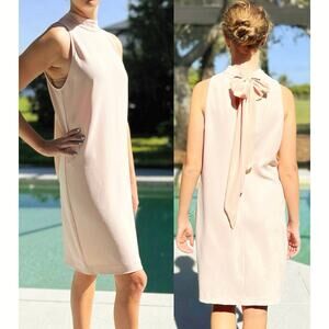 Theory Blush Pink High Neck Shift Dress Silk Tie Back Sleeveless Sz 12